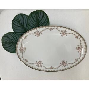 Vintage Noritake Green Pink Rose Floral 5906 Garland Oval 14 In. Serving Platter